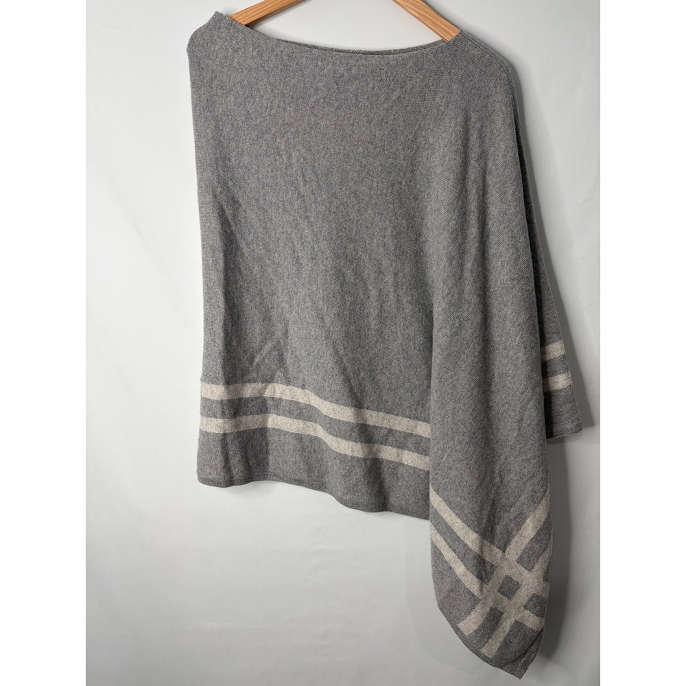 Garnet Hill 100% Cashmere Poncho Wrap Grey Striped Asymmetrical O/S Quiet Luxury